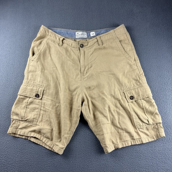 Lucky Brand Shorts Men's 36* Beige Cargo Linen Blend Drawstring Utility Summer - Picture 1 of 11